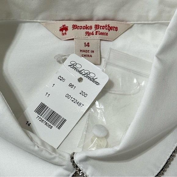 Brooks Brothers Size 14 White Silver Chain Trimmed Long Sleeve Button Down Shirt - Picture 5 of 7
